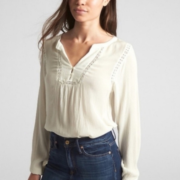 Gap Peasant Top Women's Size Large Crochet Lace - Picture 1 of 11